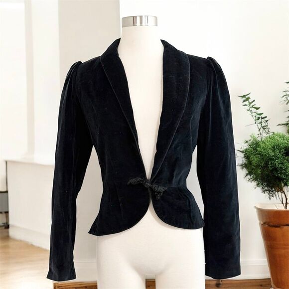 Bistro Blue Black Crushed Velvet Fitted Blazer Jacket  Small Peplum - Picture 1 of 7